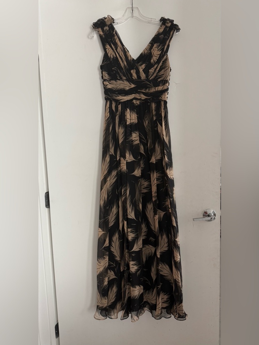Marchesa Notte Feather Print Silk Chiffon Gown Ruffle Maxi Size 2 - Picture 3 of 4